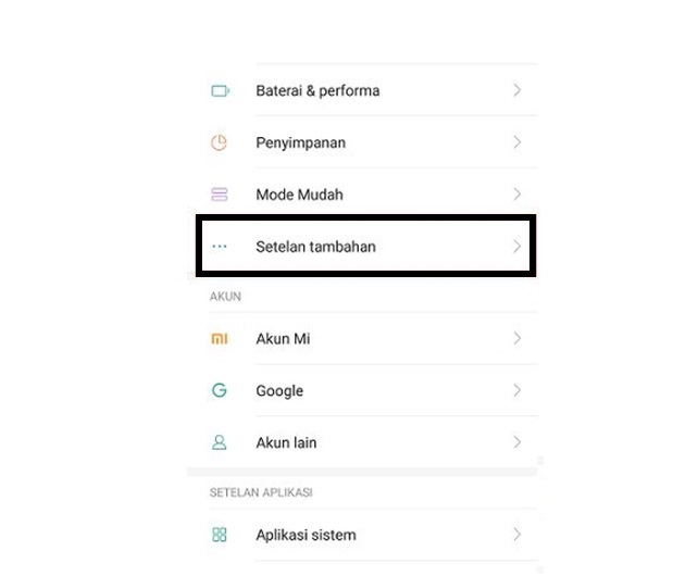 Mencari Ikon Setelan Tambahan di Perangkat HP Xiaomi